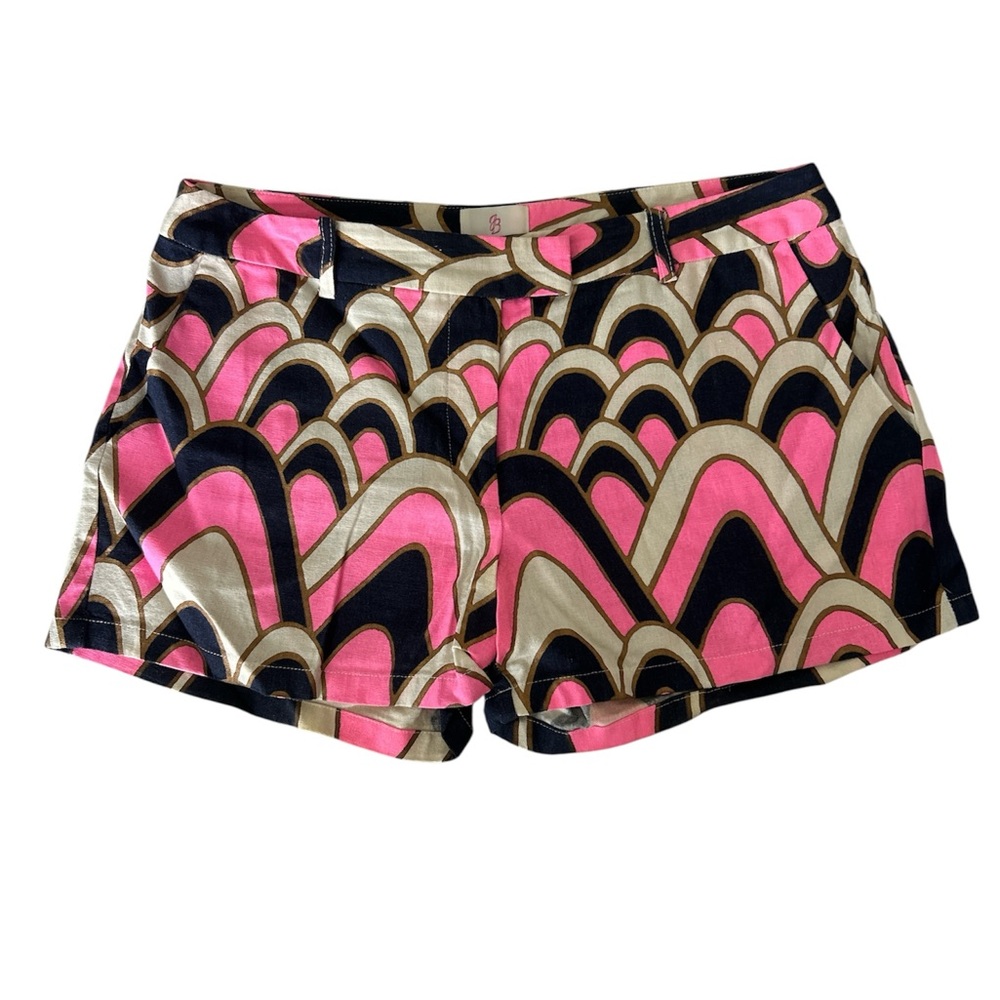 JB by Julie Brown Mid rise Pink and Black Patterned Shorts size 8 EUC
